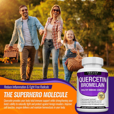 Toplux Quercetin With Bromelain And Zinc 1050Mg - Advanced Immune Support Supplement, Supports Antioxidant, Immune System, For Men Women, 60 Capsules