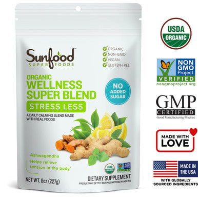 SUNFOOD Organic Stress Less Wellness Super Blend, 8 OZ