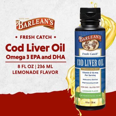 Barlean s Cod Liver Oil Omega 3 Fish Oil With 900Mg Lemonade 8 Oz