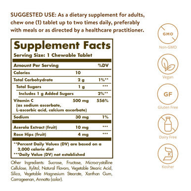 Solgar Vitamin C 500 Mg Chewable Tablets Orange Flavor - 90 Count - Antioxidant & Immune Support - Supports Healthy Skin & Joints - Non Gmo Vegan Gluten Free Kosher - 90 Servings
