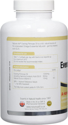 Natures Aid Evening Primrose Oil 1000 mg Cold Pressed Omega-6 GLA 180 Softgel Capsules