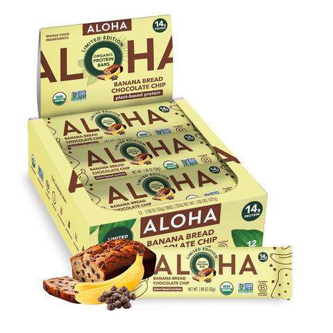 Aloha Organic Plant Based Protein Bars Chocolate Chip Cookie Dough, 1.98 Oz,(Pack of 12)