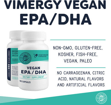 Vimergy Vegan EPA/DHA, 30 Servings Algal Omega 3 Fatty Acids Plant Based Fish Oil Alternative with Vitamin E Supports Heart, Brain & Eye Health - Non-GMO, Gluten-Free, Soy-Free, Paleo (90 Count)