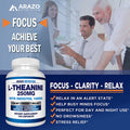 LTheanine 250mg Extra Strength with Inositol 100mg 120 Capsules Vegetarian Arazo Nutrition