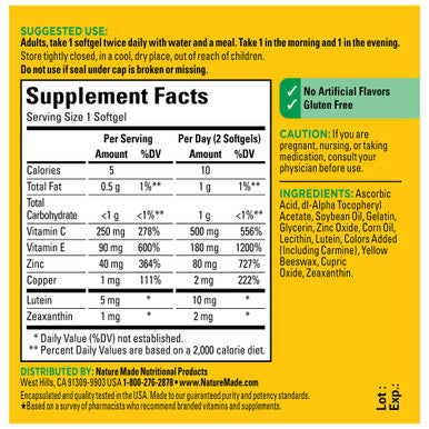 Nature Made Vision Based On The Areds 2 Formula Eye Vitamins With Lutein & Zeaxanthin Vitamin C Vitamin E Zinc And Copper For Healthy Vision And Eye Function Support 60 Softgels 30 Day Supply