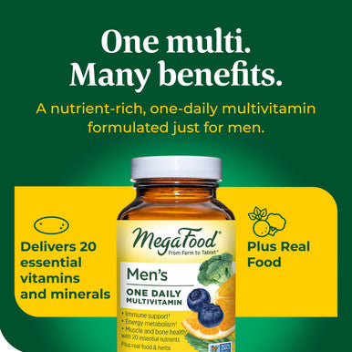 MegaFood Men'S One Daily Multivitamin - With Zinc Selenium B Vitamins D And Real Food - Immune Support - Energy Metabolism - Muscle And Bone Health - Vegetarian - 60 Tabs