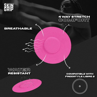 Skin Grip Adhesive Patches for style Libre 2 CGM Waterproof & Sweatproof Adhesive for 10-14 Days Pre-Cut Adhesive Medical Tape Sensor Cover 20 Pack Pink