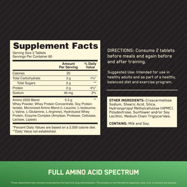 Optimum Nutrition Superior Amino 2222 Tablets Complete Essential Amino Acids Eaas 160 Count