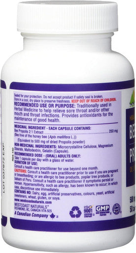 Westcoast Naturals Bee Propolis Capsule, 500 mg