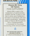 Health Aid Vitamin B6 (Pyridoxine Hcl) 10Mg 100 Tablets