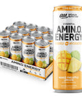 Optimum Nutrition Amino Energy Drink + Electrolytes For Hydration - Sugar Free Amino Acids Bcaa Keto Friendly Sparkling Drink-Mango Pineapple Limeade 12 Fl Oz (Pack Of 12) (Packaging May Vary)