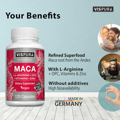 Maca Root Capsules 5000 Mg + L-Arginine, Vitamins B6 + B12, Opc And Zinc, Energy Boosting Formula For Men And Women, 120 Vegan Tablets With Organic Maca Peruana Extract