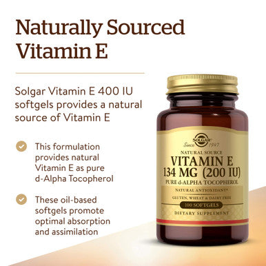 Solgar Vitamin E 200 Iu Alpha 100 Softgels - Antioxidant Healthy Aging Healthy Skin Immune System Support - Natural Source Vitamin E - Gluten Free Dairy Free - 100 Servings