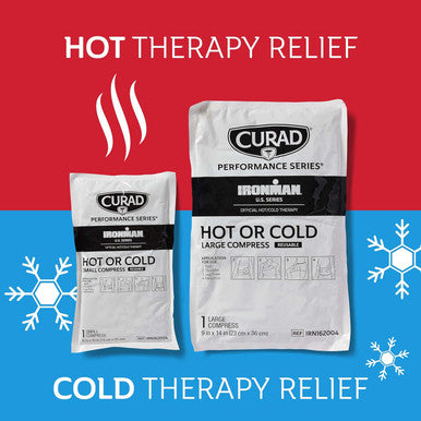 Curad Ironman Hot or Cold Therapeutic Combo Packs with Wrap Reusable Hot or Cold Compress Packs for Injuries Combo Pack Includes Small and Large 2 Count