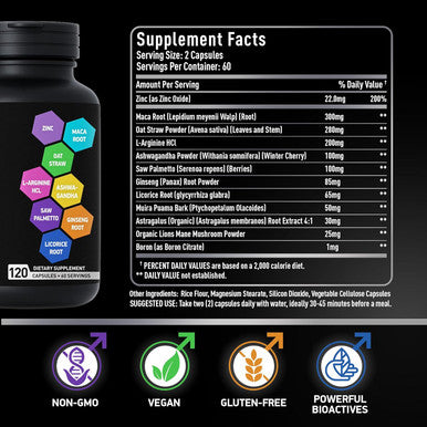 Fertility Supplements For Men - Advanced Fertility Blend For Men With Zinc, Maca, Ashwagandha, L-Arginine - Conception Fertility Prenatal Vitamins And Male Fertility Support Supplement - 120 Pills