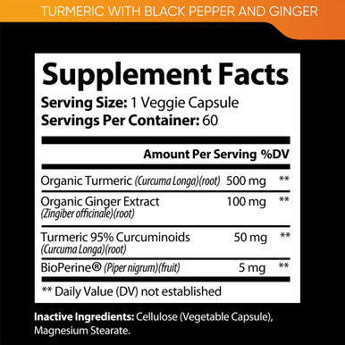 Built Nature Turmeric Supplement Tumeric Curcumin With Black Pepper And Ginger Curcuma Bioperine - 95% Curcuminoids Max Absorption, Natural Joint & Antioxidant, Non-Gmo, Vegan Gluten Free 60 Capsules