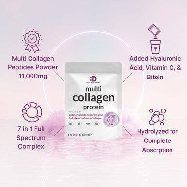 Multi Collagen Protein Powder | 1Lb, Type I, II, III, V, X Collagen Peptides with Biotin, Vitamin C & Hyaluronic Acid - Unflavored - Keto & Paleo Friendly, Great for Hair, Skin, Nails & Joints