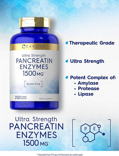 Carlyle Pancreatin Digestive Enzymes | 1500mg | 250 Caplets | Non-GMO, Gluten Free | High Potency Formula