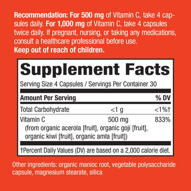 Nature's Way Alive! Vitamin C Supplement, Made with Organic Fruit, 120 Vegetarian Capsules