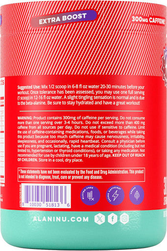 Alani Nu Pre Workout+ Powder Frozen Lemonade Extra Boost Sugar Free 300mg Caffeine L-Theanine Beta-Alanine Citrulline 30 Servings