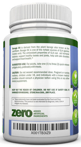NutriONN Borage Oil - 1000 mg - 180 Softgels - Cold Pressed High GLA Borage Seed Oil - Hexane and PA Free - Great for Skin, Hair, Joints and Bones.