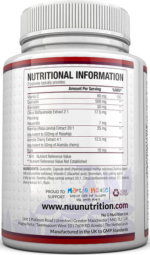 Quercetin 500mg with Bromelain & Vitamin C - 150 Vegan Capsules for Immune Support - Full Quercetin Complex with Added Rosehip, Bioflavonoids, Acerola and Rutin Ãƒâ€šÃ¢â‚¬â€œ Made in The UK