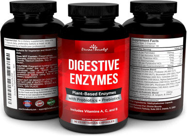 Divine Bounty Digestive Enzymes With Probiotics & Prebiotics With Lipase, Amylase, Bromelain - Support A Healthy Digestive Tract For Men And Women ÃƒÂ¢Ã¢â€šÂ¬Ã¢â‚¬Å“ 90 Vegetarian Capsules