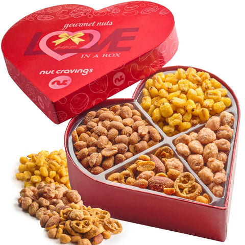 NUT CRAVINGS - Easter Mixed Nuts Heart Shaped Gift Basket, Love in A Box (6 Assortments, 2 LB) Ramadan Gifts Romantic Food Arrangement, Healthy Snack Care Package, Food Assortments