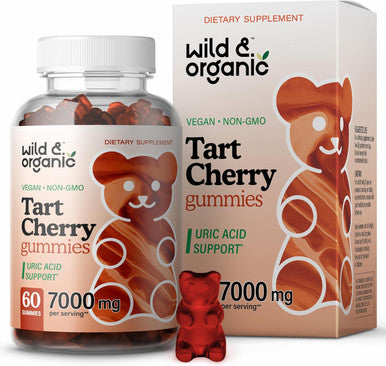 Wild & Organic Tart Cherry Gummies 7000 Mg - Concentrated Tart Cherry Supplement For Uric Acid Cleanse & Joint Support - Tart Cherry Juice Extract - 60 Non-Gmo Vegan Chews
