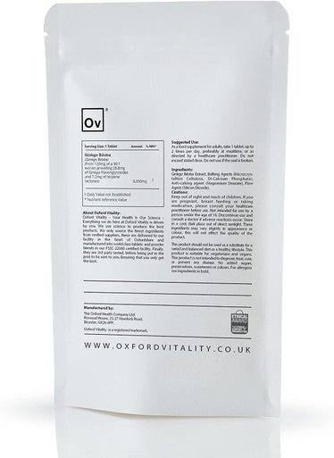 Ginkgo Biloba Tablets | 6000mg Supplements for Memory & Cognitive Functions | Oxford Vitality