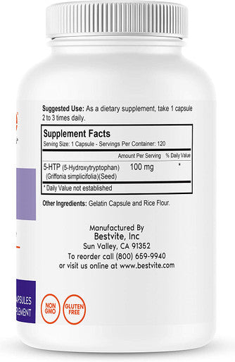 5-HTP 100mg (240 Capsules) (120 x 2) - No Stearates or Flow Agents - Gluten Free - Non GMO