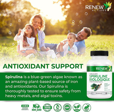 Renew Actives Maximum Strength Spirulina Tablets 1000Mg Per Serving! Supports Immune System, Heart, Cells And Energy Rich In Antioxidants, Vitamins, Minerals. 60 Supplement Capsules!