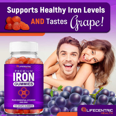Lifecentrichealth Iron Gummies For Adults & Kids Biotin Zinc Vitamin B Folic Acid Gummies Vegan Gluten Blood Builder Anemia Supplements Tasty Energy Boosting Iron Supplement For Women & Men
