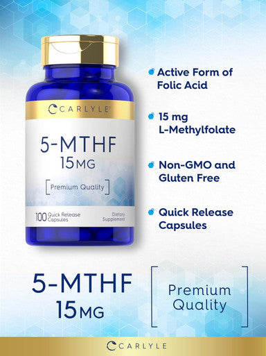 Carlyle 5-MTHF Supplement 15mg | 100 Capsules | L-Methylfolate | Non-GMO Gluten | Premium Quality