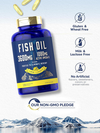 Carlyle Fish Oil 3600mg | 1080mg Omega 3 | 120 Count | Non-GMO and Gluten Supplement