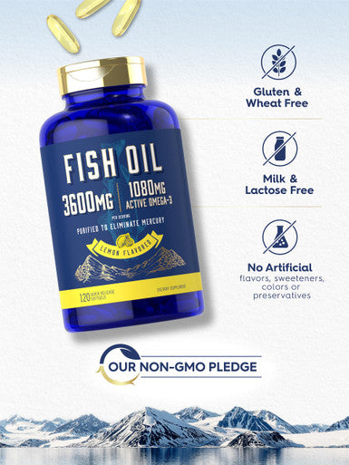 Fish Oil 3600Mg | 1080Mg Omega 3 | 120 Count | Non-Gmo And Gluten Free Supplement