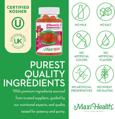 Maxi Health Vitamin C Gummies with Zinc - Vitamin C with Zinc for Children and Adults - Respiratory Support and Immune Booster - No Preservatives and Artificial Flavors - 60 Fruit Shaped Gummies