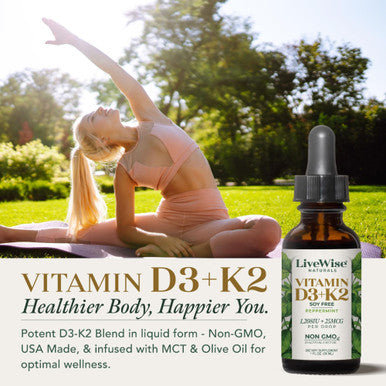 Live Wise Naturals Vitamin D3 With K2 Liquid Drops All Natural Non Gmo 1208Iu D3 And 25Mcg K2 (Mk7) Per Serving Support Your Bones Immune System And Energy Levels With Or Without Peppermint Oil