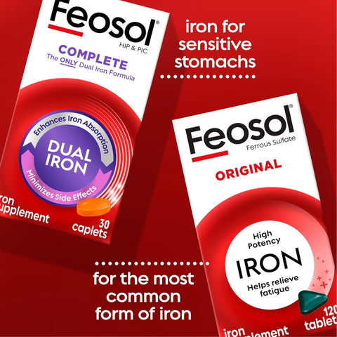 Feosol Original Iron Supplement Tablets Non-Heme 325Mg Ferrous Sulfate (65Mg Elemental Iron) Per Iron Pill 1 Per Day 120Ct 4 Month Supply For Energy And Immune System Support Made In Usa
