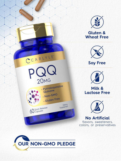 Carlyle PQQ Supplement 20 mg | 60 Capsules | Non-GMO and Gluten