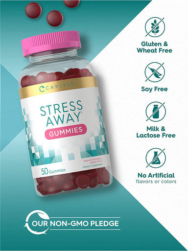 Stress Relief Gummies | 50 Count | with GABA and L-Theanine | Natural Strawberry Lemon Flavor | Non-GMO, Gluten Free Supplement | by Carlyle