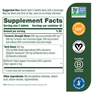MegaFood Turmeric Curcumin Extra Strength - Supplement To Support Liver Health With Bioperine Black Pepper And Milk Thistle Extract - Vegan - Made Without 9 Food Allergens - 90 Tabs (45 Servings)