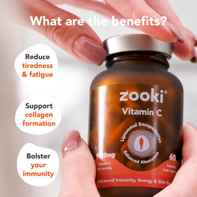 Zooki 1000mg Liposomal Vitamin C Capsules | 4X Higher Absorption | Ultimate Immunity Energy Skin Support | Vegan Natural Ingredients | (30 Servings)