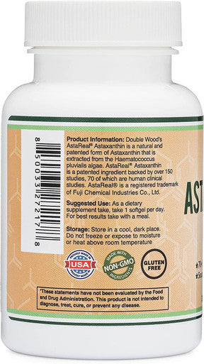 Double Wood Supplements Astaxanthin 12mg Max Strength AstaReal Natural Patented Astaxanthin with 70 Human Clinical Trials Worlds Most Studied Brand Grown Harvested and Made in The USA by