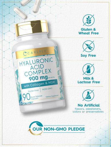 Carlyle Hyaluronic Acid With Collagen 900Mg | 90 Capsules | With Msm | Hydrolyzed Collagen Complex | Non-Gmo, Gluten Free Supplem