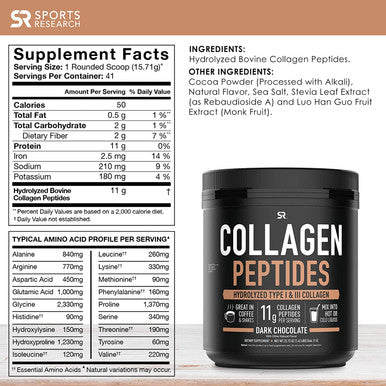 Sports Research Collagen Powder Supplement Vital for Healthy Joints Bones Nails Hydrolyzed Protein Peptides Great Keto Friendly Nutrition for Men Women Chocolate 22.72 Oz