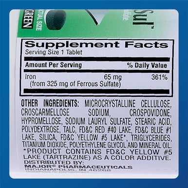 Major Ferosul - Ferrous Sulfate 325Mg Tablets With 65Mg Of Elemental Iron - Iron Supplement For Women, Men - [Color] - 100 Tablets (3 Pack)