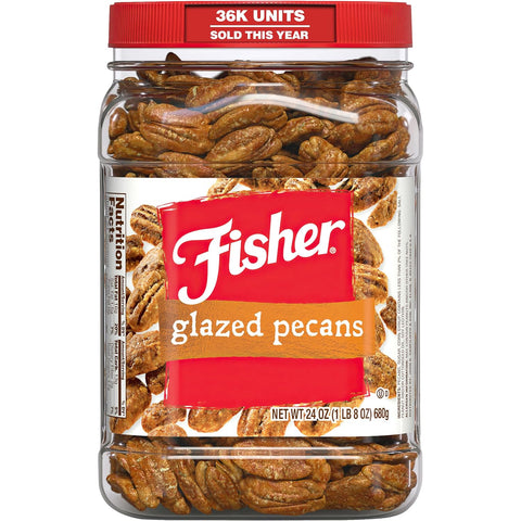Fisher Snack Glazed Pecans Candied, 24 oz, Pack of 1 | Junior Mammoth Candied Pecans, Perfect For Gifting Or Personal Enjoyment, Crunchy, Irresistibly Sweet
