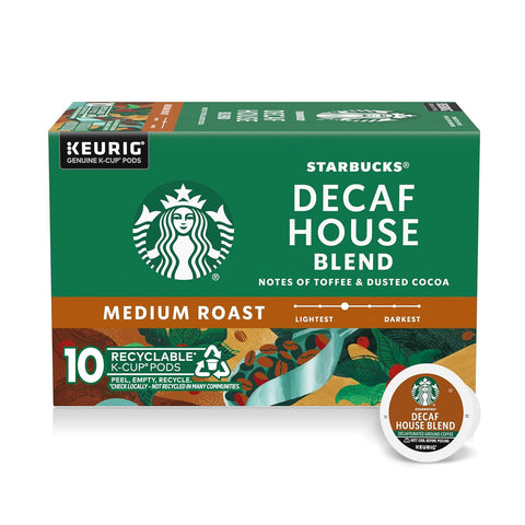 Starbucks K-Cup Coffee Pods, Medium Roast Hot or Iced Coffee, Decaf House Blend, 60 Keurig Pods