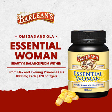 Barlean's Essential Woman Capsules Hormonal Balance Supplement For Women Flaxseed Evening Primrose Oil & Soy Isoflavones Omega 3 6 9 And Gla For Healthy Hair And Skin 120 Count